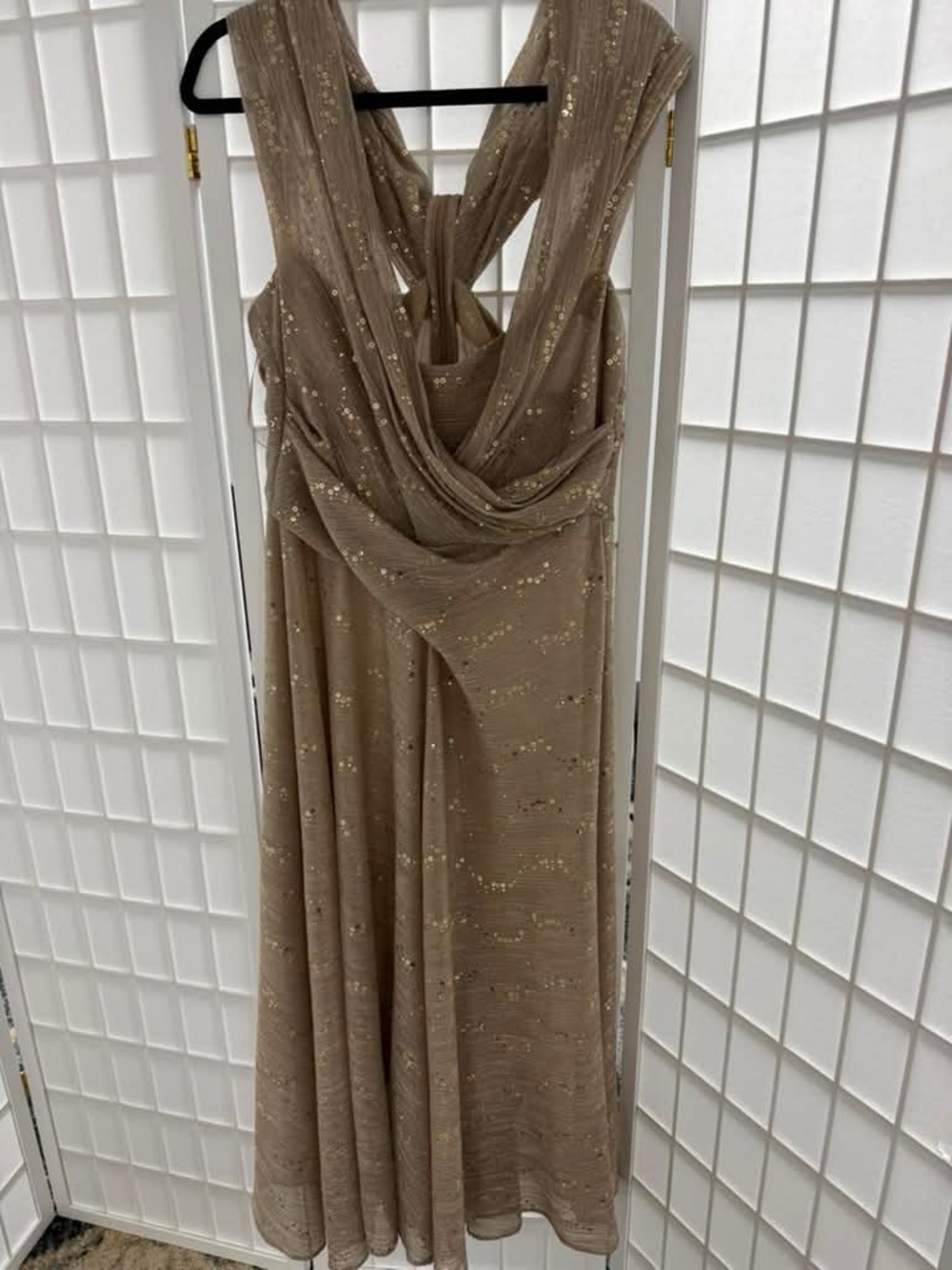 NWT Talbot Runhof Taupe Sequin Draped Evening Dress